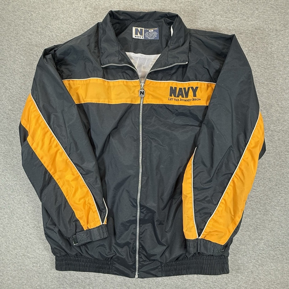Vintage US NAVY Windbreaker Men's XL Black Gold Nylon United States Navy Zip Up